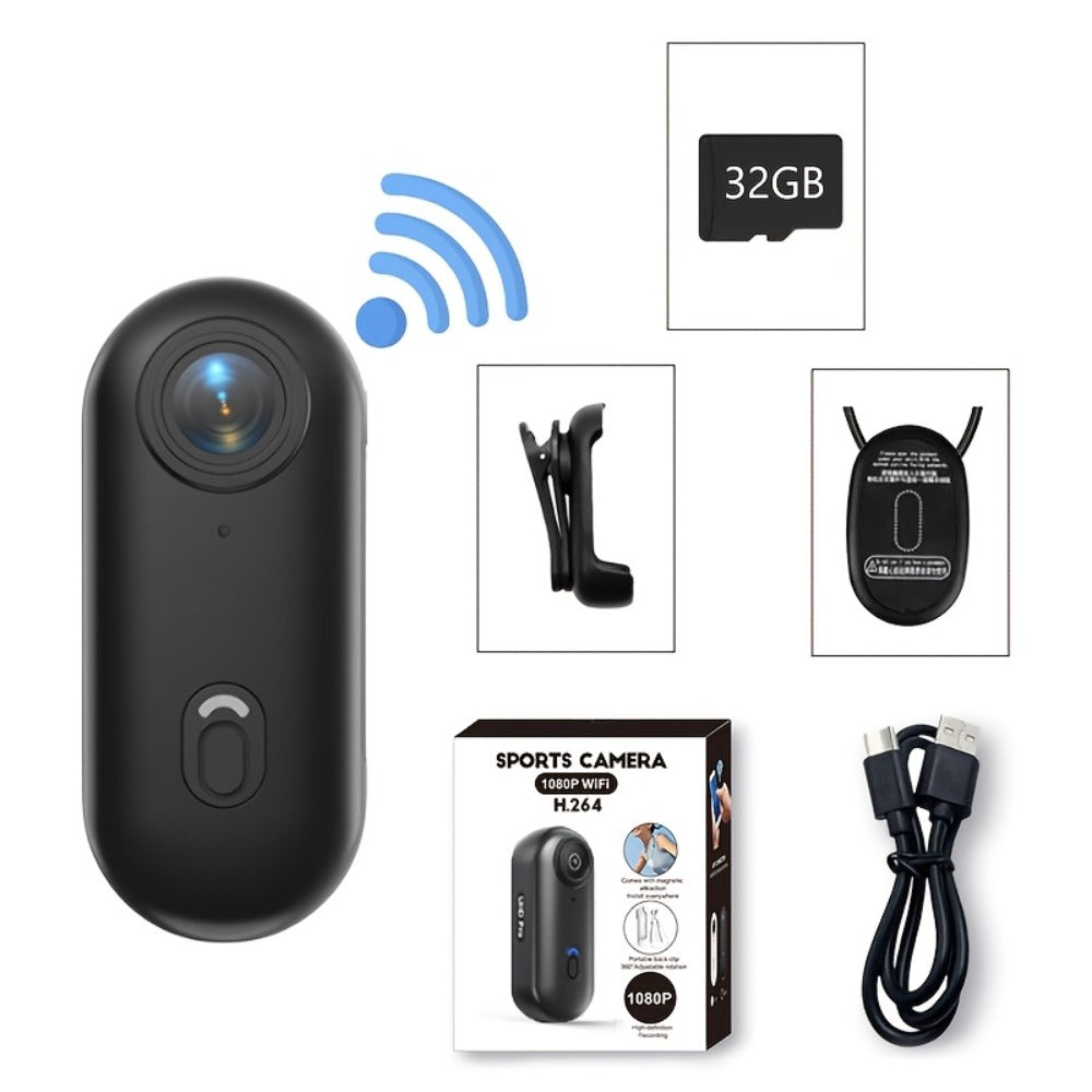 Mini Action Camera Thumb Size Wide Angle Lens 800mAh Battery with Memory Card Wearable Pocket for an Everyday Personal Care Routine