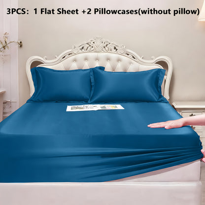 Satin Fitted Sheet Set with Pillowcases – Cooling Smooth Breathable Wrinkle-Resistant Bed Sheets, Machine Washable Ultra Soft for Hot