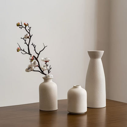 Boho Ceramic Vase Set 3pcs - Matte Nordic Minimalist Geometric Floral Design for Home Decor, Living Room