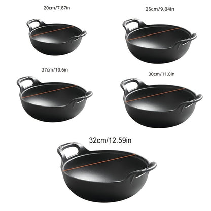 Cast Iron Wok Skillet Non-Stick Deep Stir Fry Pan with Dual Handles – Uncoated Traditional for Home Cooking, Dining and Outdoor Meals