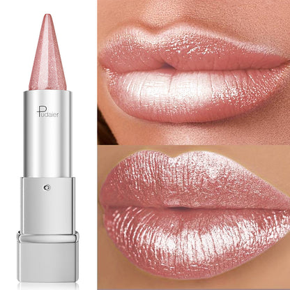 24H Waterproof Metallic Lipstick 5 Shades Pearlescent Sparkle Pearl Finish, for Makeup, Travel and Everyday Vanity Use