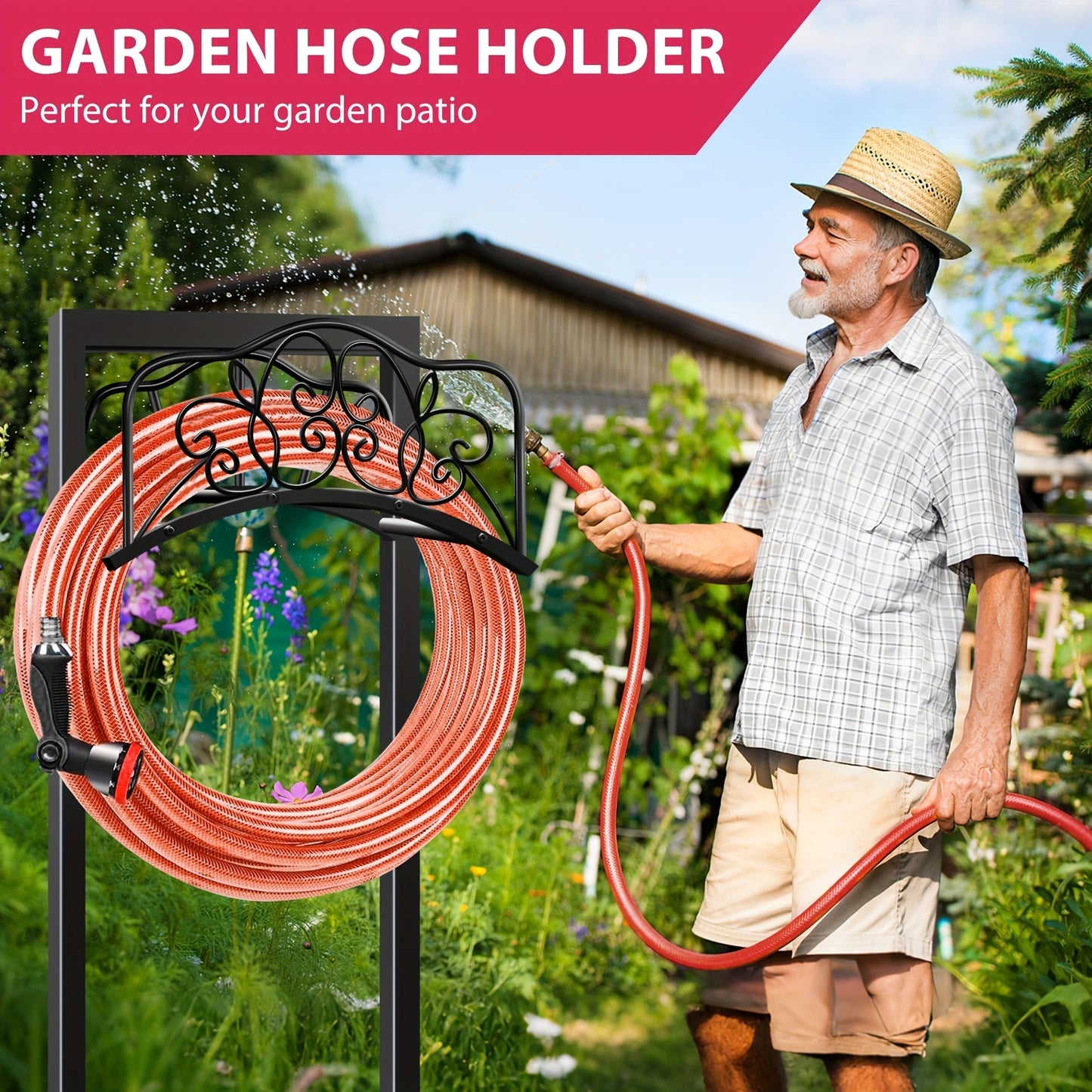Garden Hose Holder Metal Freestanding | Lawn Patio Outdoor Hose Rack