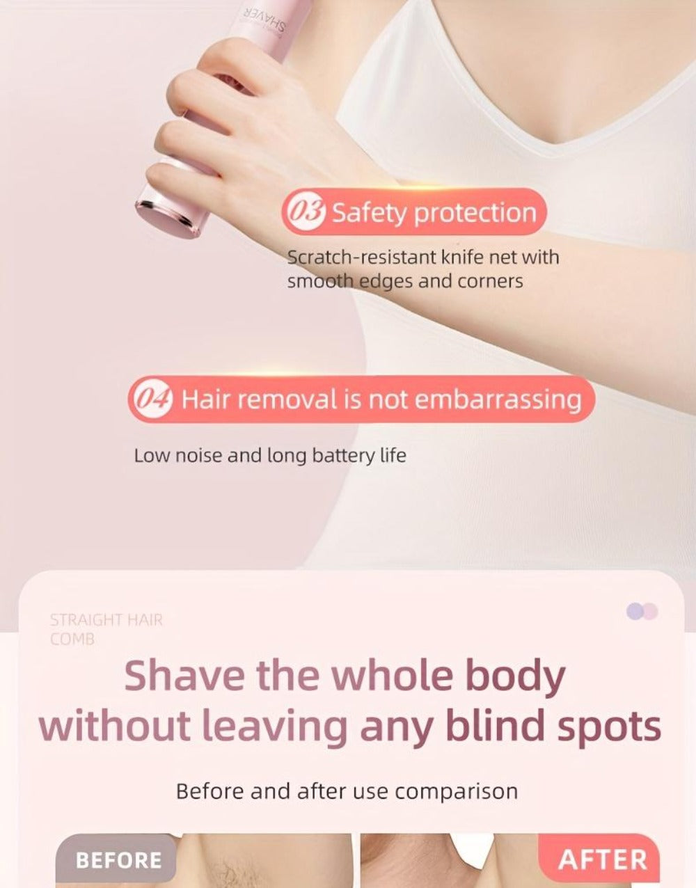 Electric Epilator for Women Double Head USB Rechargeable Hair Removal Shaver Bikini Trimmer Body Private Area Grooming Device