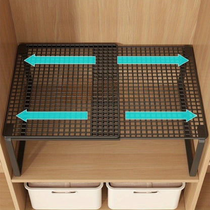 Expandable Cabinet Shelf Organizer, Metal Height-Adjustable Wardrobe Shelf Divider, Vertical Space-Saving Storage Rack for Kitchen