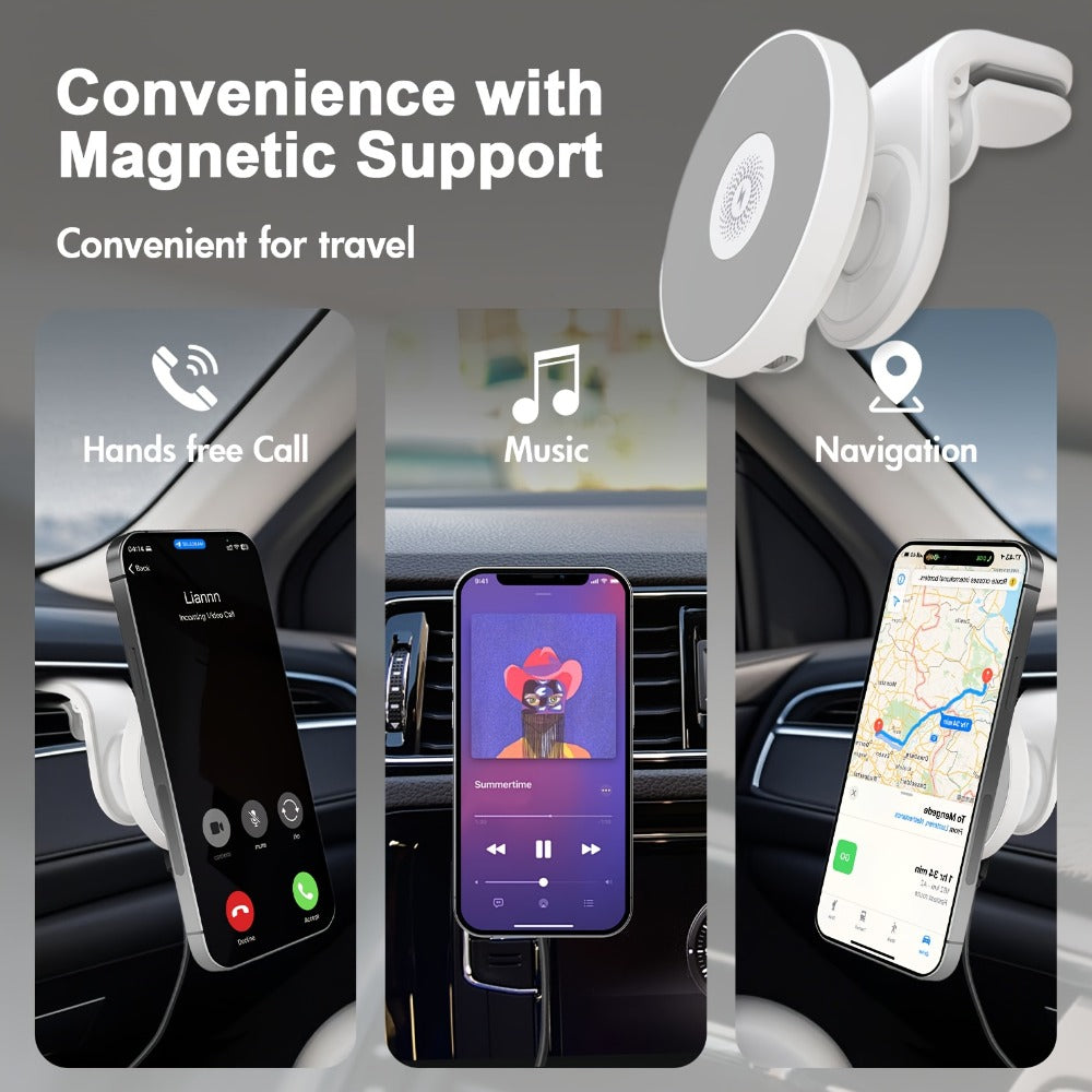 Magnetic Wireless Car Charger Mount 15W 360° Swivel Ball Joint Air Vent Holder for iPhone 17 17 Air 17 Pro Max 16 15 14 13 12 Series