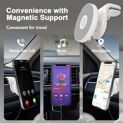 Magnetic Wireless Car Charger Mount 15W 360° Swivel Ball Joint Air Vent Holder for iPhone 17 17 Air 17 Pro Max 16 15 14 13 12 Series