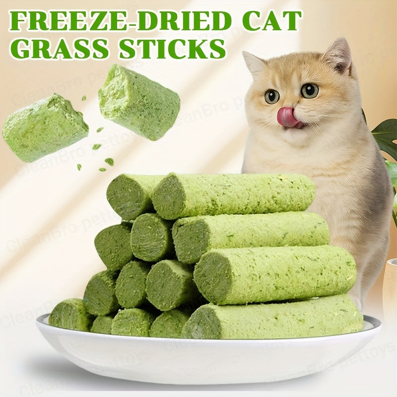Cat Grass Freeze-Dried Sticks – Natural Dental Chew Snacks for Cats, Hairball Removal & Teeth Cleaning, Consumable Cat Grass Chew Toy (15