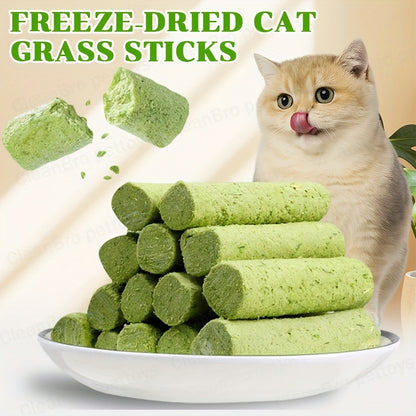 Cat Grass Freeze-Dried Sticks – Natural Dental Chew Snacks for Cats, Hairball Removal & Teeth Cleaning, Consumable Cat Grass Chew Toy (15