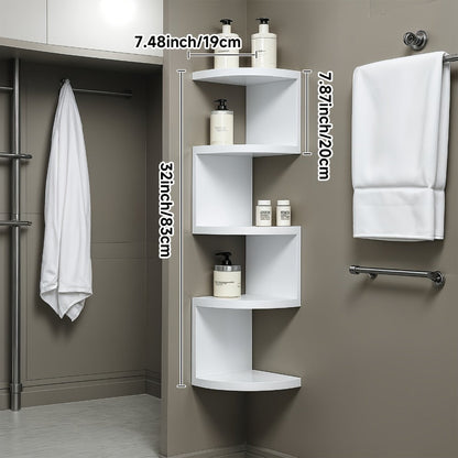 5-Tier Wall-Mounted Corner Shelf – Space-Saving Floating Storage Organizer in White Acrylic for Bathroom, Living Room, Bedroom