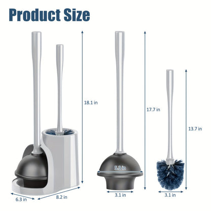 Toilet Plunger and Bowl Brush Combo Set for Bathroom Cleaning – Heavy Duty Plunger with Holder & Toilet Brush with Caddy