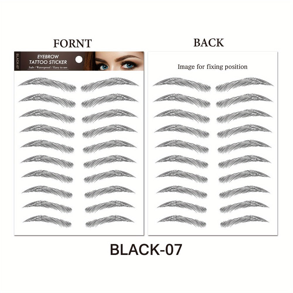 6D Eyebrow Tattoo Stickers Waterproof 8 Pcs for Women Girls, for Temporary Body Art, Festivals and Costumes