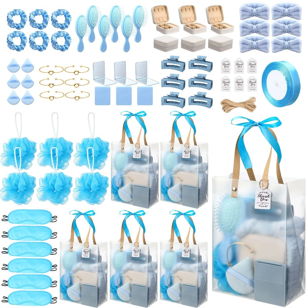 Party Favor Gift Set 74pcs, Headbands, Hair Brushes, Bracelets, Mirrors, Powder Puffs, Hair Ties