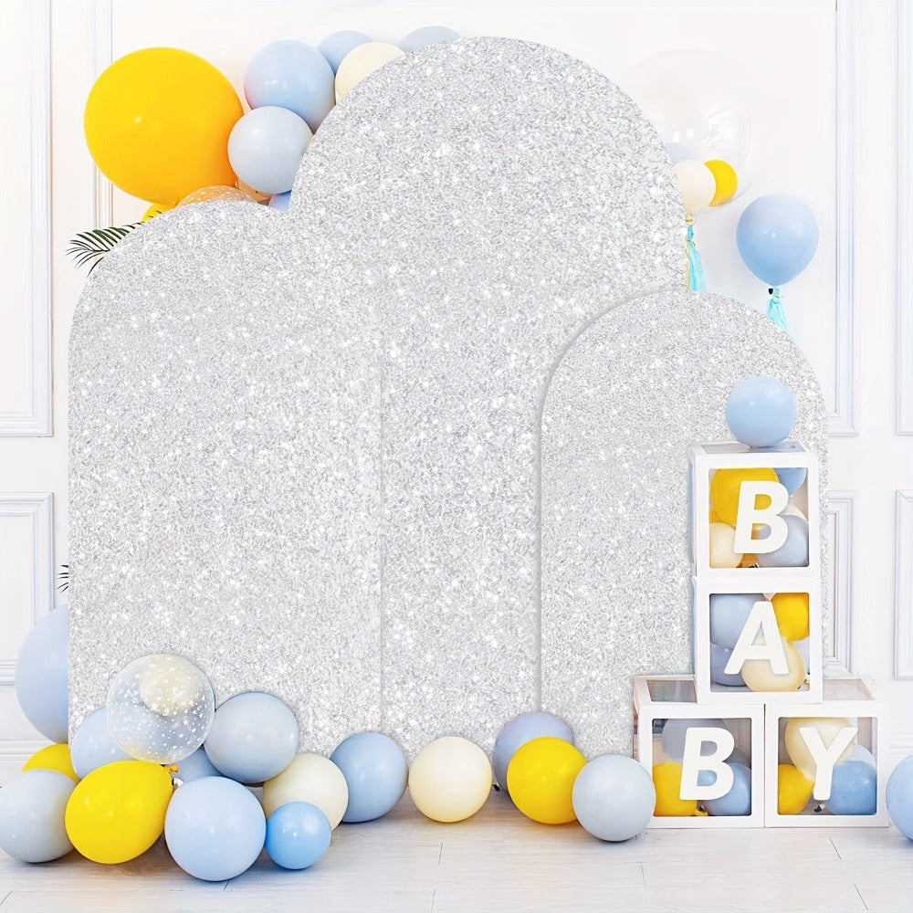 Sequin Wedding Arch Cover Set 3pcs, 6ft 6.6ft 7.2ft Metallic Spandex Payette Glitter Arch Backdrop Cover for Wedding Ceremony