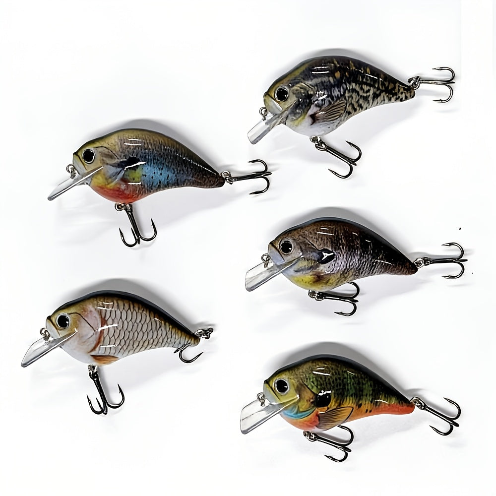 Fishing Lure Set 5-Piece Fat-Body Crankbaits, 2.95-Inch 15.5g Slow-Sinking Wobblers with Diving Bills and Treble Hooks