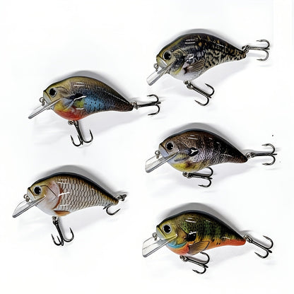 Fishing Lure Set 5-Piece Fat-Body Crankbaits, 2.95-Inch 15.5g Slow-Sinking Wobblers with Diving Bills and Treble Hooks