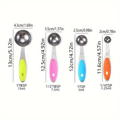 Measuring Cups and Spoons Set 10-Piece Stainless Steel with Silicone Handle, Precise Baking & Cooking Measurement Tools