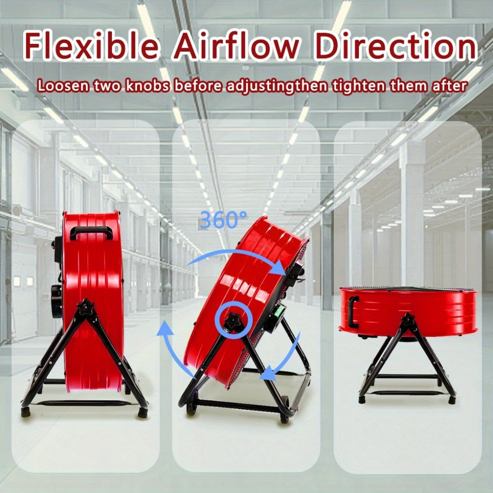 Industrial Floor Fan 24 Inch 9000 CFM Drum Fan 3-Speed 360 Degree Tilt with Casters for Entryways, Bedrooms and Living Spaces