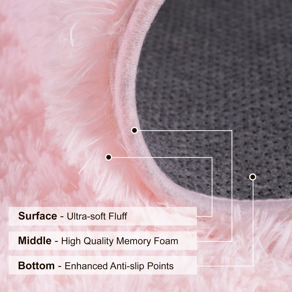 Area Rug 6x6 Round Light Pink Plush Circle with Hand-Washable Care for Bedroom or Living Room