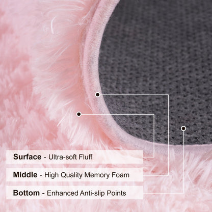 Area Rug 6x6 Round Light Pink Plush Circle with Hand-Washable Care for Bedroom or Living Room
