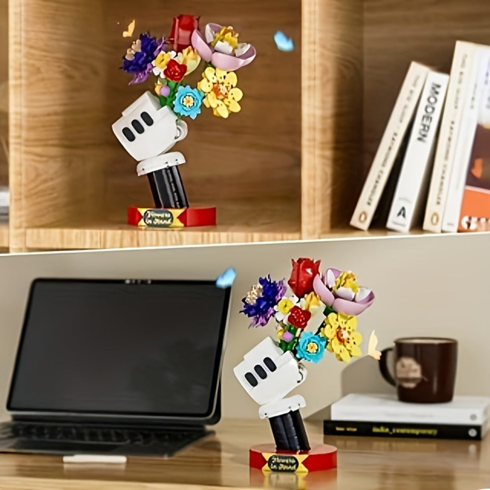 DIY Flower Bouquet Building Blocks Set with Display Stand – Multicolor Brick Flower Maker Home Decor Never Wilts Mother's Day Valentine's