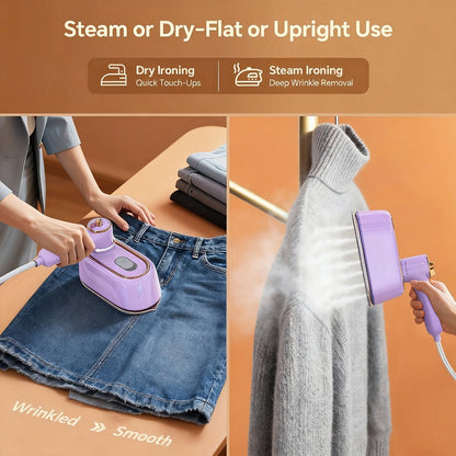 Mini Travel Steamer 2-in-1 Dry Steam Iron Foldable 180 Degree Handle 15-Second Heat 85ml for Entryways, Bedrooms and Living Spaces