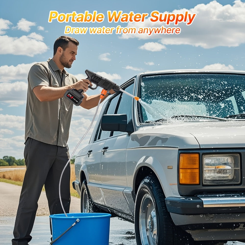 Cordless Pressure Washer 300W – 6-in-1 Nozzle, 1.3GPM Handheld Car Wash Gun with 15000mAh Battery, 60-Min Runtime for Car, Home