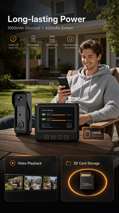 Wireless Security Camera System with Video Doorbell, Indoor Outdoor Surveillance, Long Battery Life