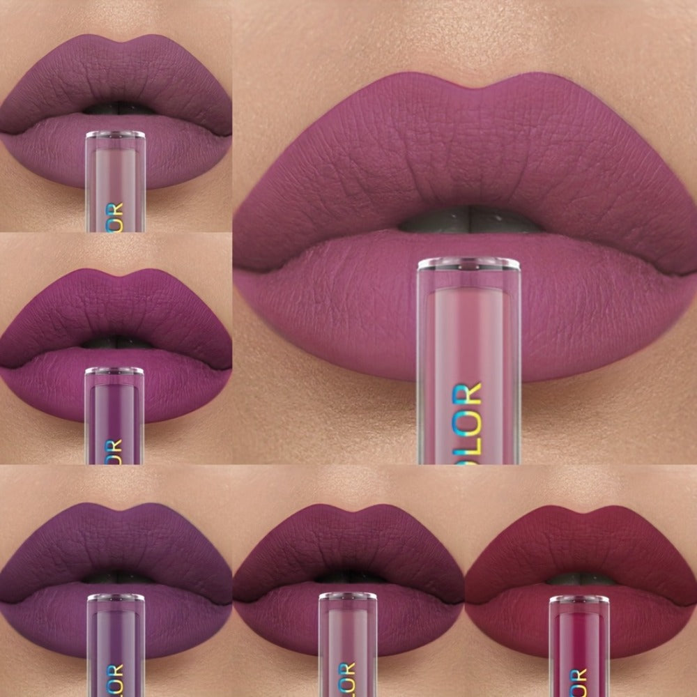 Matte Liquid Lipstick Set 6pcs Lip Glaze Non-Sticky Non-Drying Colorfast Velvet Finish, for Makeup, Travel and Everyday Vanity Use