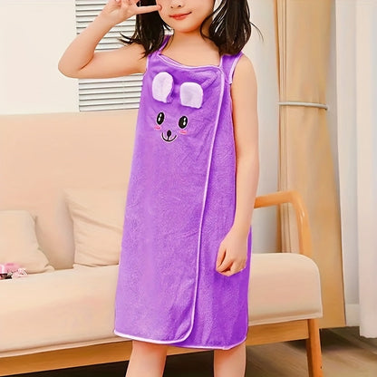 Bunny Ears Bath Towel Wrap for Girls - 250GSM Microfiber Cartoon Bath Skirt, Cute Kawaii Robe for Ages 6-12
