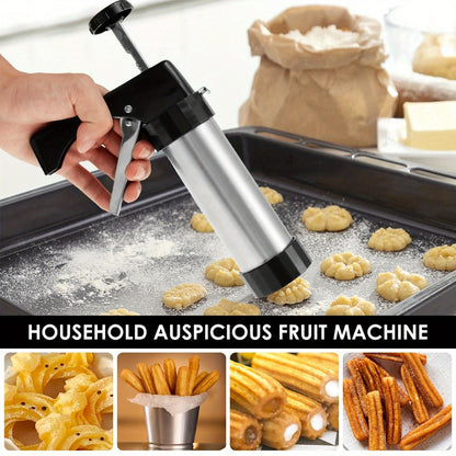 Cookie Press Kit Stainless Steel – 16 Cookie Discs & 8 Icing Tips, Biscuit Press Maker for Christmas Holiday Baking