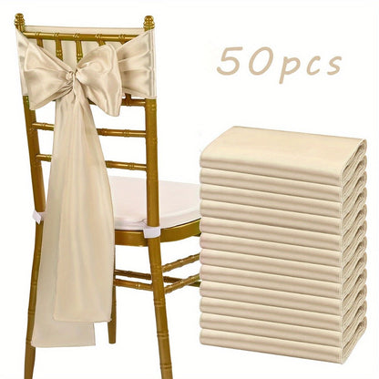Satin Chair Sashes Bows 50pcs, 7x108 Inch Chair Waist Belt Bow Ties for Wedding Reception, Banquet