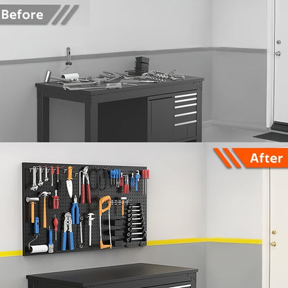 Pegboard Wall Organizer with Metal Hooks - Garage Tool Storage Board for Workshop Warehouse for Entryways, Bedrooms and Living Spaces