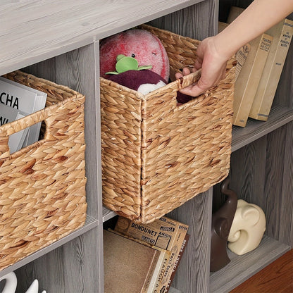 Water Hyacinth Storage Baskets 11in – Handwoven Stackable Cube Baskets for Shelves Closet Laundry, Natural Wicker Organizer Bins