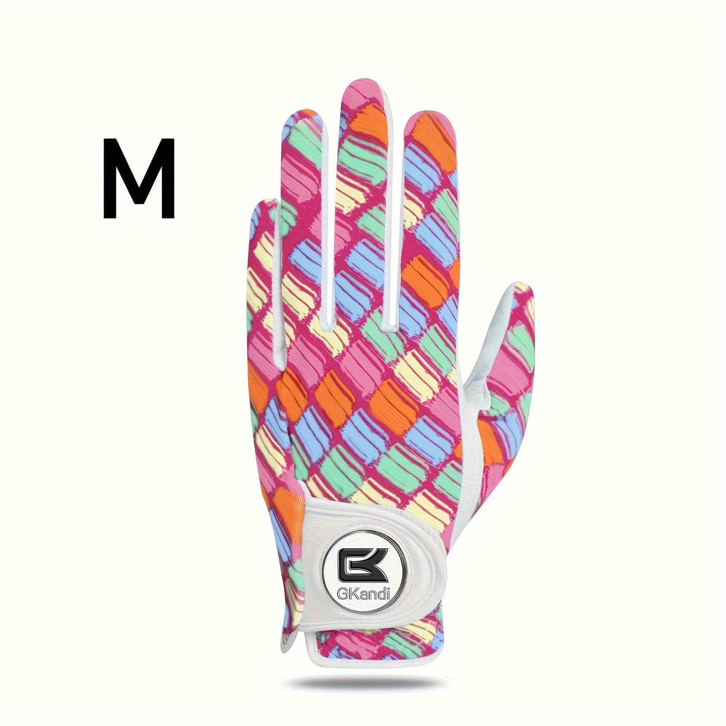 Women's Golf Gloves Left Hand with Ball Marker – All-Weather Grip Leather Golf Glove for Ladies Right-Handed Golfers, Colorful Design