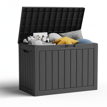 Deck Box Wood Grain Resin Lockable Weatherproof | Patio Pool Garden