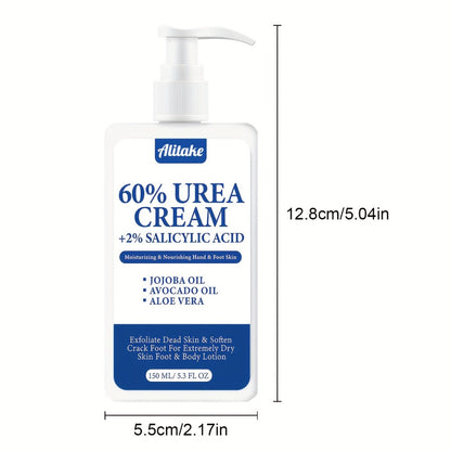 150ml Pump-Bottle 60% Urea and 2% Salicylic Acid Foot Cream with Jojoba, Avocado and Aloe Labeling