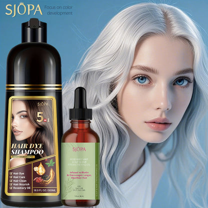 Glycerin Hair Color Shampoo Gift Set with Rosemary Oil, 5-in-1 Color & Care Formula 16.91oz, Gentle Non-Irritating Gray Coverage