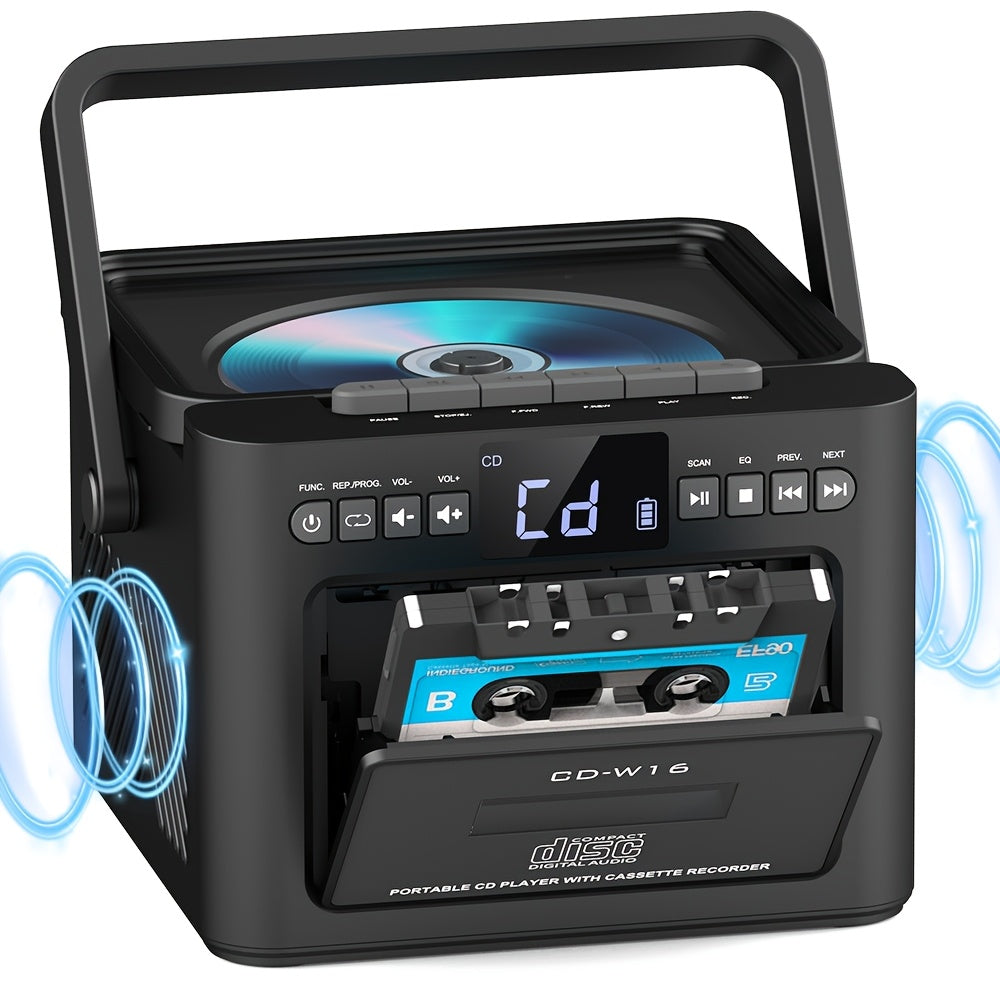 Portable Boombox CD Player with Cassette Tape, FM Radio & MP3 Player, HiFi Stereo Speaker System