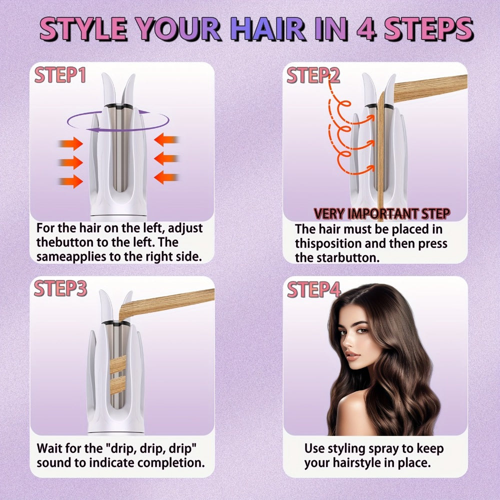 Hair Curler 28mm Barrel Negative Ion Technology 4 Temperature Settings Fast Heating Portable for Home, Travel and Salon Hair Styling