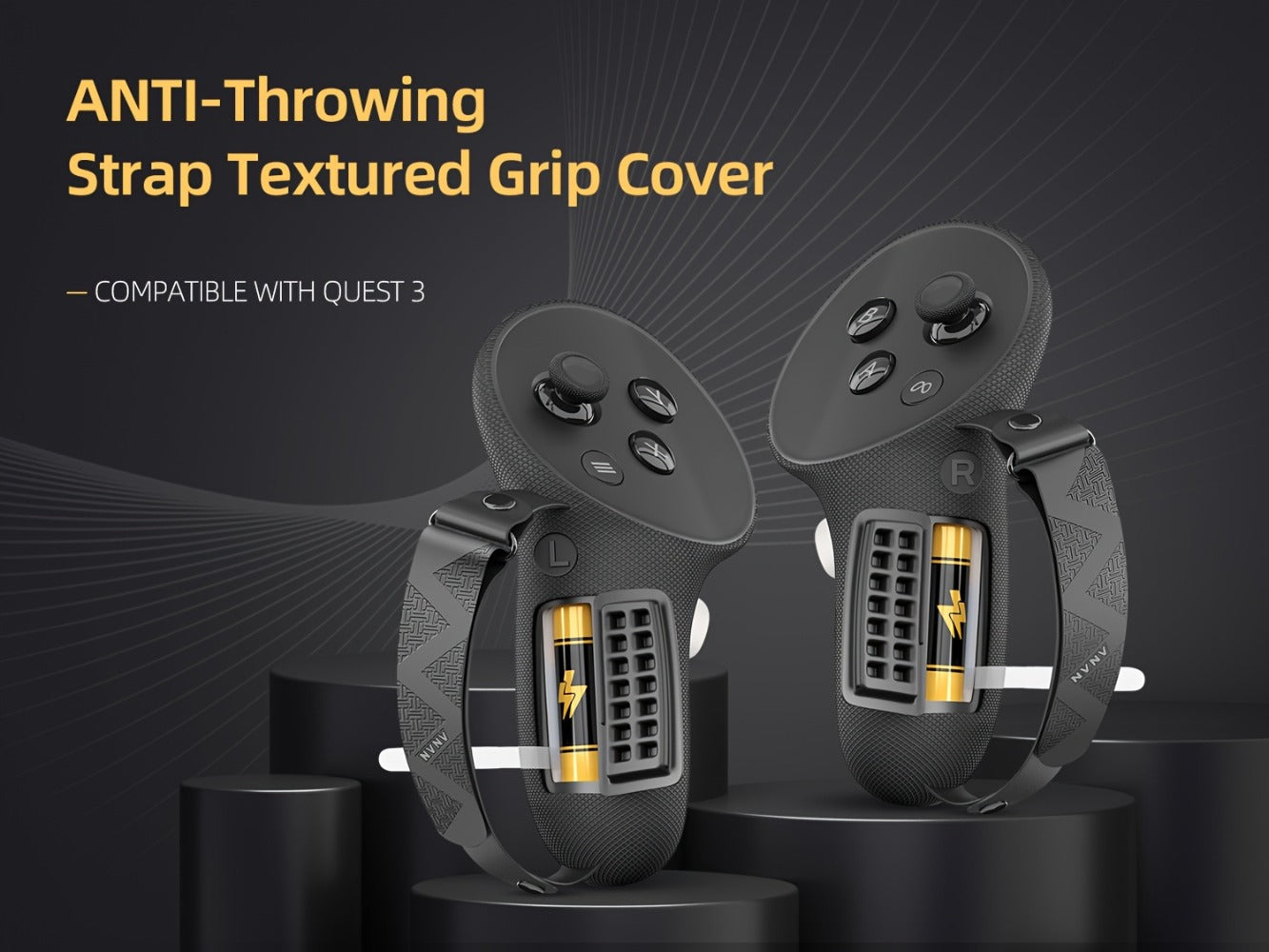 Meta Quest 3 & 3S Controller Grip Cover Silicone Hand Strap Protector – Anti-Throw Knuckle Strap Adjustable Battery Opening VR Controller