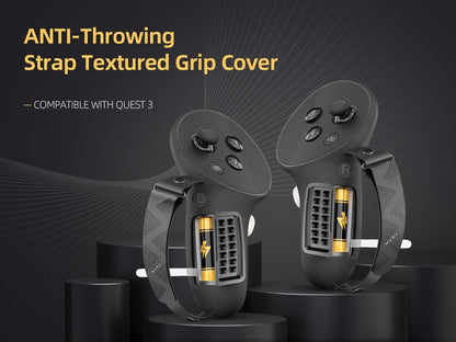 Meta Quest 3 & 3S Controller Grip Cover Silicone Hand Strap Protector – Anti-Throw Knuckle Strap Adjustable Battery Opening VR Controller