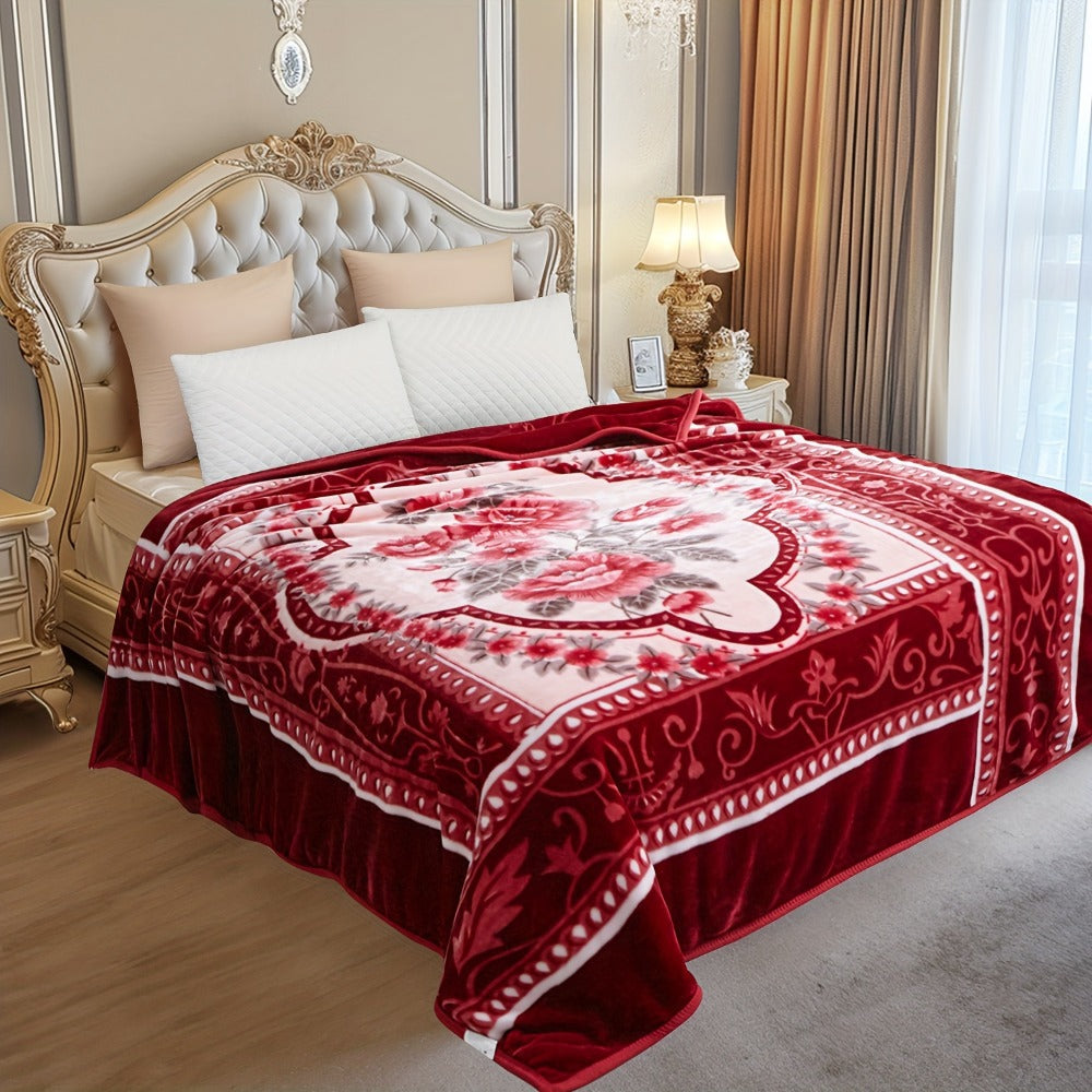 Reversible Plush Blanket 2-Ply 520GSM Milk Velvet - Queen King Size Blanket with Vibrant Animal & Floral Designs