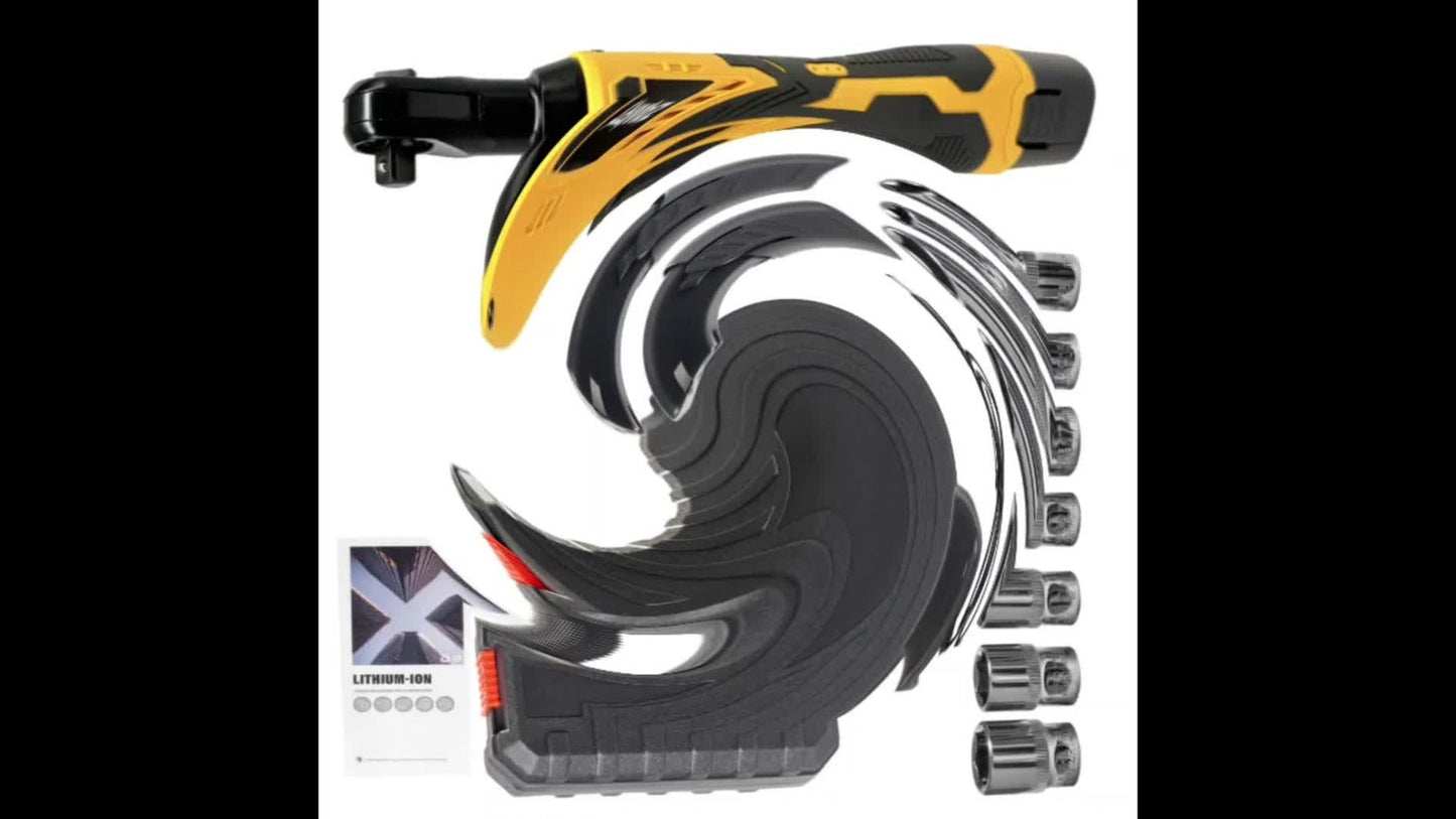 Cordless Electric Ratchet Wrench Set 12V - 45Nm High Torque 3/8" Rechargeable Ratchet Wrench with Battery