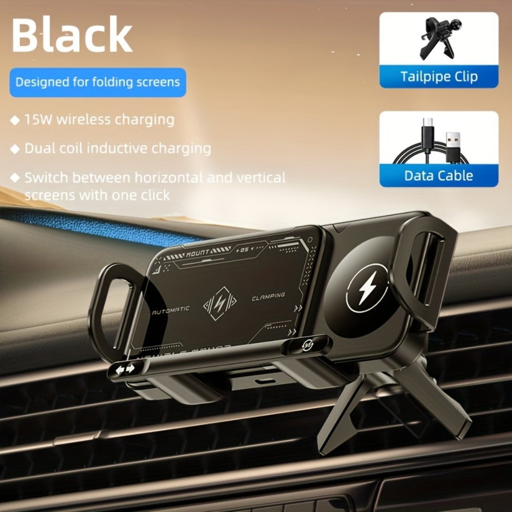Car Wireless Charger Mount for Samsung Galaxy Z Fold 15W Auto-Clamping Fast Charging Holder, 360° Rotating Ball Joint