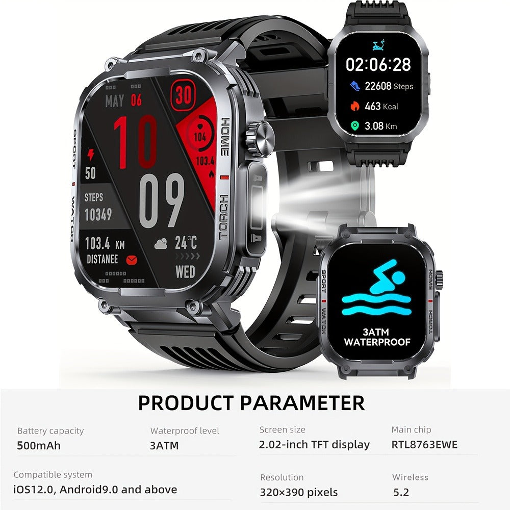 Smart Watch 2.02-Inch Rugged TFT Display with 500mAh Battery, LED Flashlight and Wireless Calling