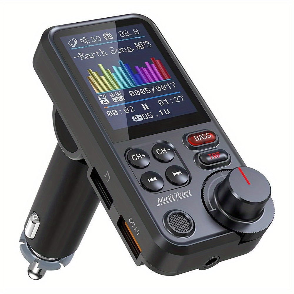 Car FM Bluetooth Transmitter with 1.8" Color Screen – 18W Fast Car Charger, Hands-Free Calls, Music Streaming, FM Modulator
