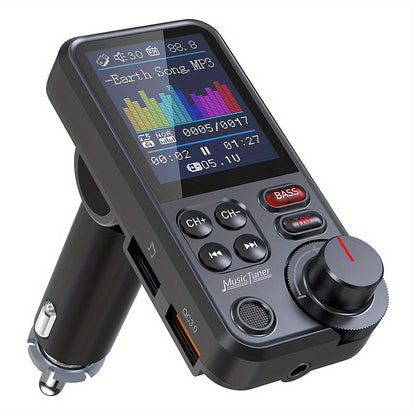 Car FM Bluetooth Transmitter with 1.8" Color Screen – 18W Fast Car Charger, Hands-Free Calls, Music Streaming, FM Modulator