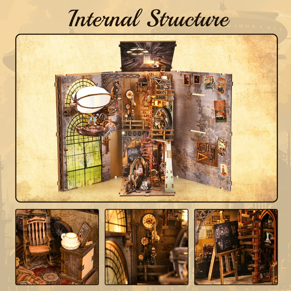 Book Nook Kit DIY Wooden 3D Puzzle Corner Alley Bookshelf Insert Miniature Street Scene Home Decor Handmade Gift for Adults Teens Halloween