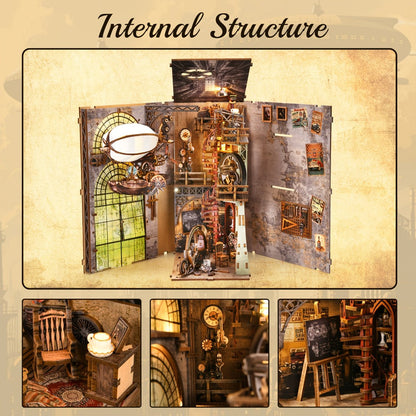 Book Nook Kit DIY Wooden 3D Puzzle Corner Alley Bookshelf Insert Miniature Street Scene Home Decor Handmade Gift for Adults Teens Halloween