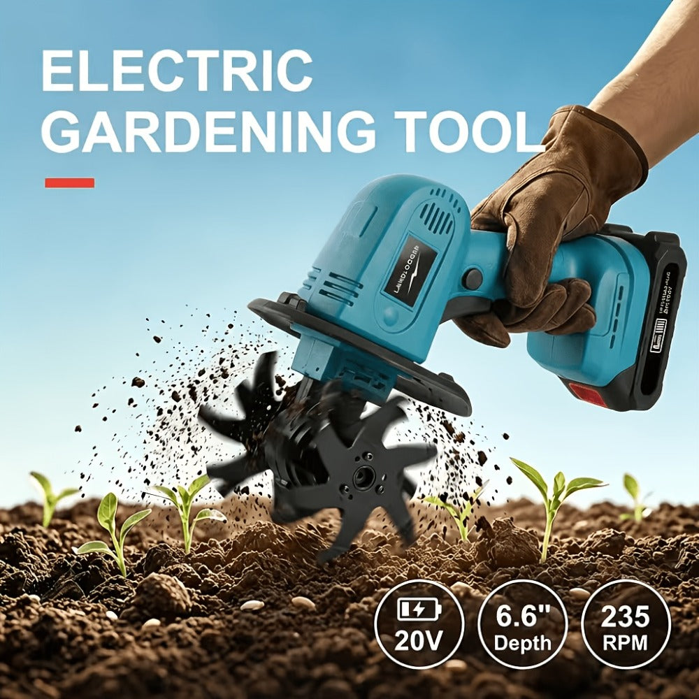 Cordless Electric Cultivator 20V Handheld Rotary Tiller, 9-Inch Width 6.6-Inch Depth, 1 or 2 Batteries & Charger